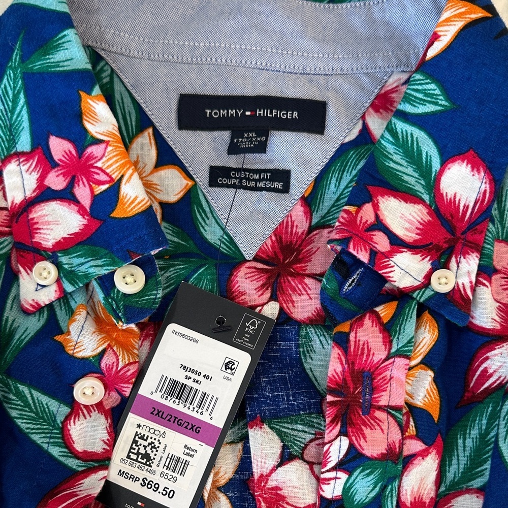 Tommy Hilfiger Hawaiian Linen Cotton Blend Button Down T Shirt NWT Oversized - Picture 3 of 9